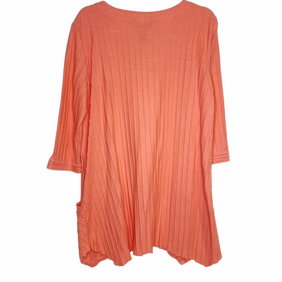 Ali Miles Womens Size Small Coral Tunic Top Textured Pockets Cotton 3/4 Sleeve - Picture 6 of 9